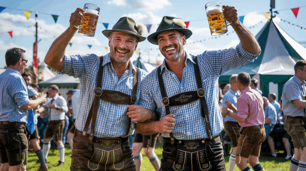 Zwei prostende Bayern auf dem Oktoberfest