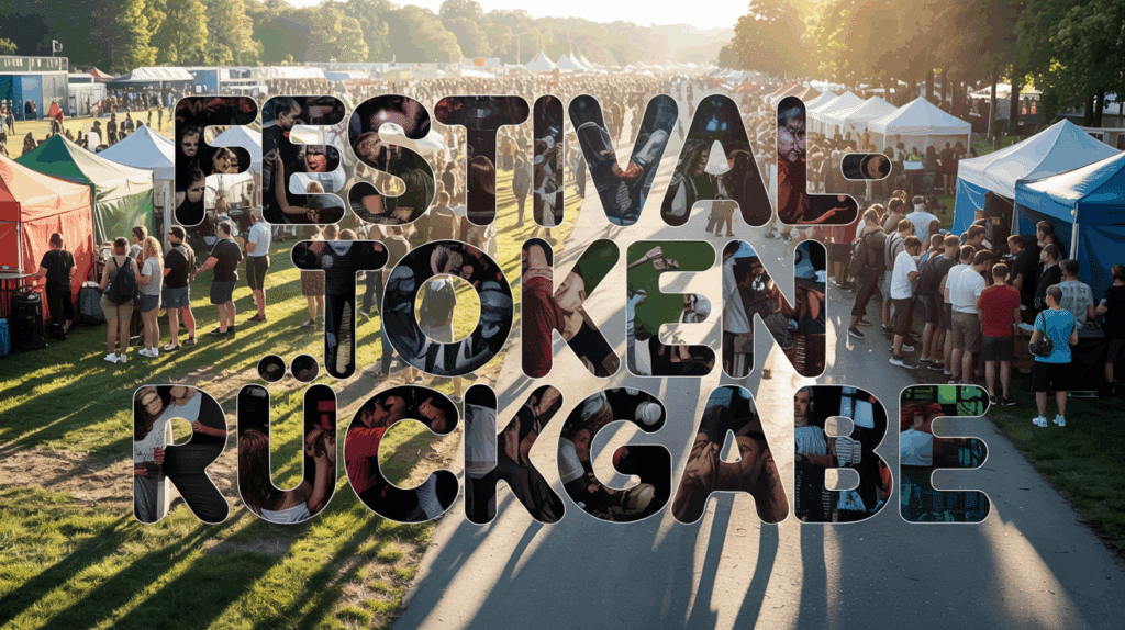 Menschen auf einem Musikfestival mit Verkaufsständen – Symbolbild zur Rückgabe von Festival-Token gemäß OLG Düsseldorf Urteil