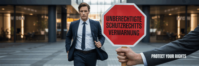 Ein Anwalt prüft eine unberechtigte Schutzrechtsverwarnung, die als gezielte Mitbewerberbehinderung gilt.