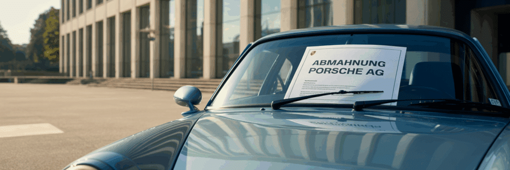 Ein Porsche mit einer Abmahnung an der Windschutzscheibe