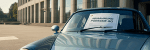 Ein Porsche mit einer Abmahnung an der Windschutzscheibe