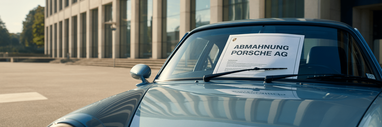 Ein Porsche mit einer Abmahnung an der Windschutzscheibe