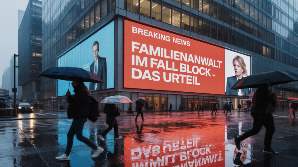 Gerichtssaal mit Schlagzeile zur Identifizierung eines Familienanwalts.