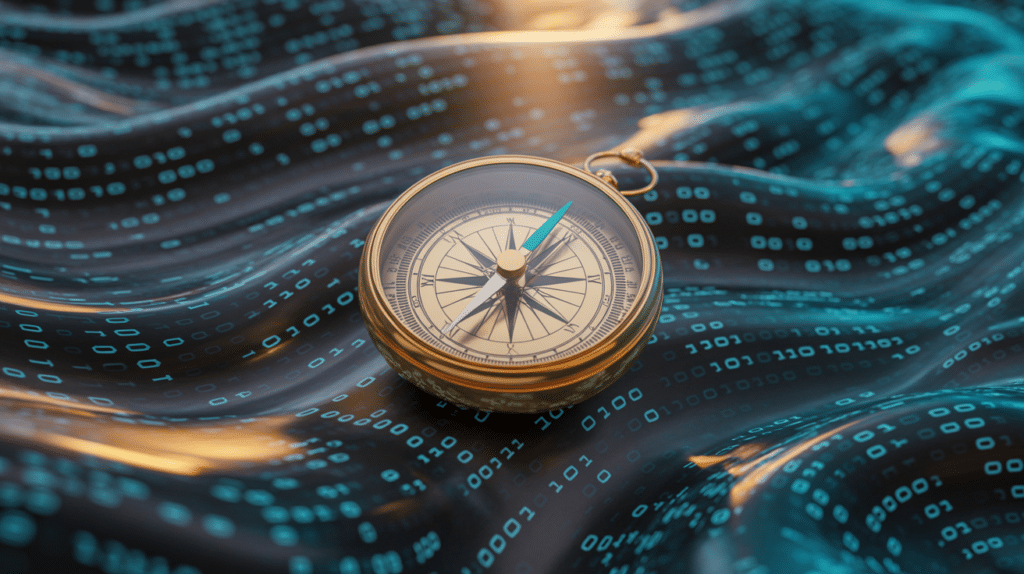 Abstrakte Darstellung von digitalen Bildrechten und rechtlichem Schutz in einer Daten-Galerie.