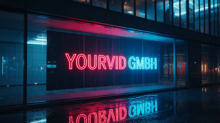 Neon-Schriftzug Pretty Sped Up spiegelt sich bei Regen in einer Fensterscheibe.