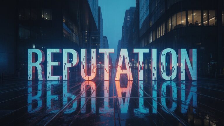 Digitale Darstellung des Begriffs Reputation, der durch eine Verleumdungskampagne im Netz angegriffen wird.