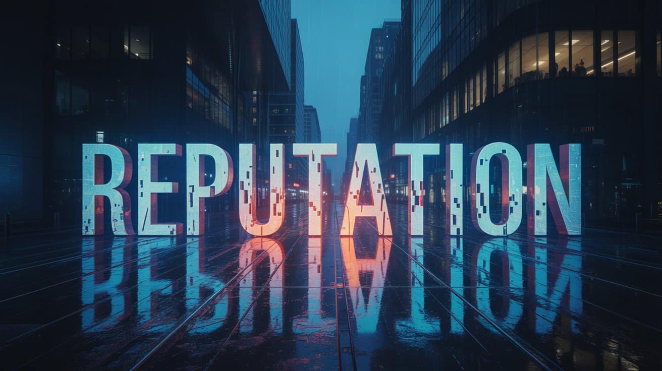Digitale Darstellung des Begriffs Reputation, der durch eine Verleumdungskampagne im Netz angegriffen wird.