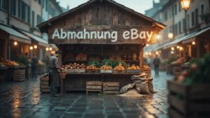 Schriftzug Abmahnung eBay an einem Marktstand