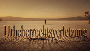 Das schmelzende und von Wurzeln überwucherte Wort Urheberrechtsverletzung im surrealistischen Stil Salvador Dalis.