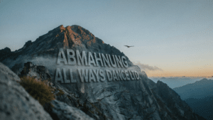 Ein Bergmassiv in der Dämmerung mit der Aufschrift Abmahnung All ways dance ltd.
