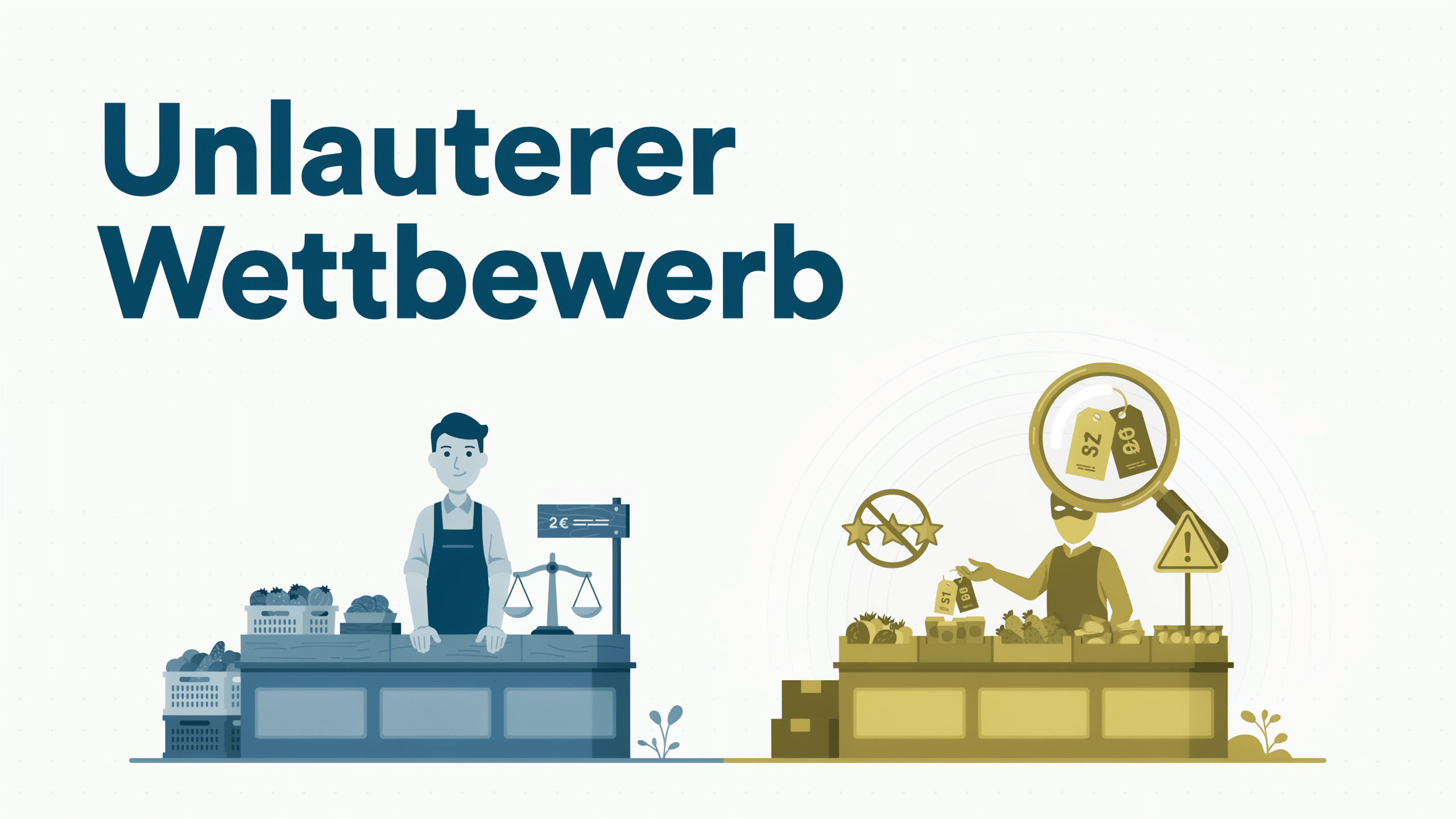 Unlauterer Wettbewerb – zwei konkurrierende Unternehmen, eines mit unfairen Mitteln, Symbolbild zum UWG